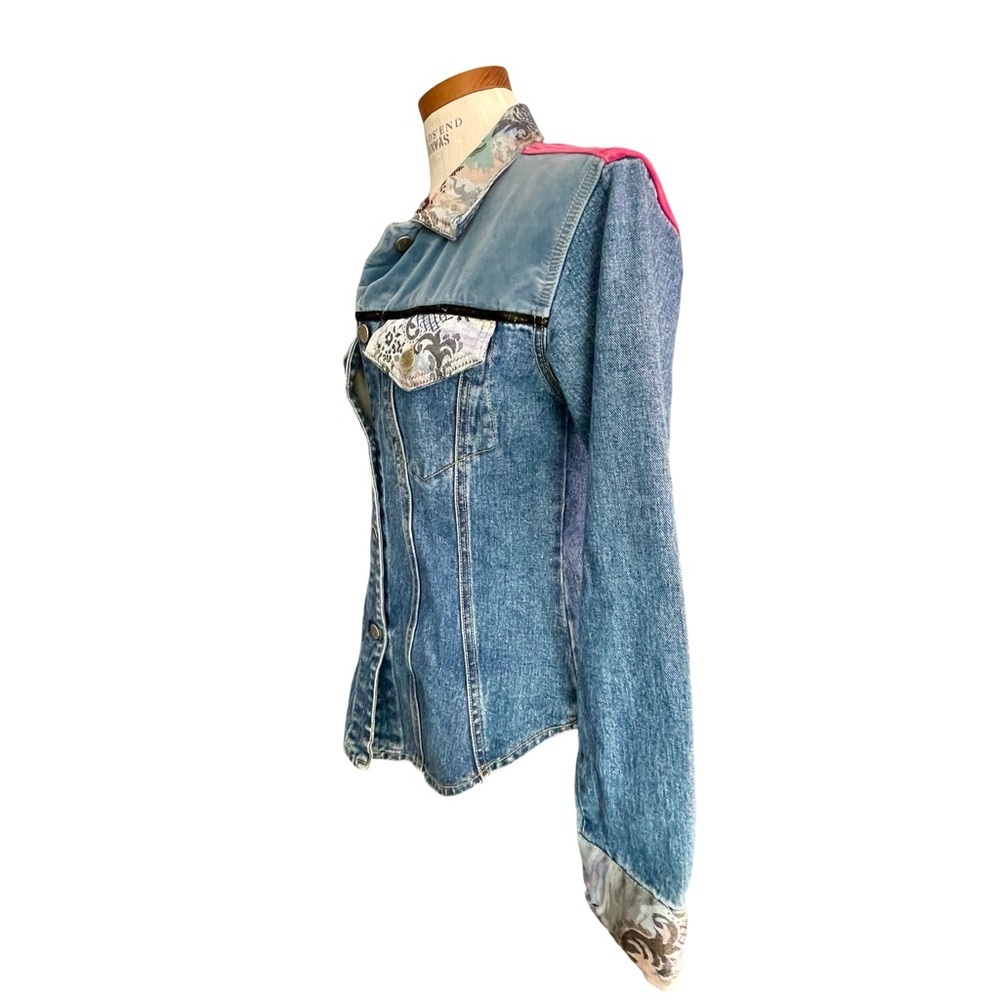 Breaker Denim Button Up Patchwork Jacket Szs Tape… - image 6